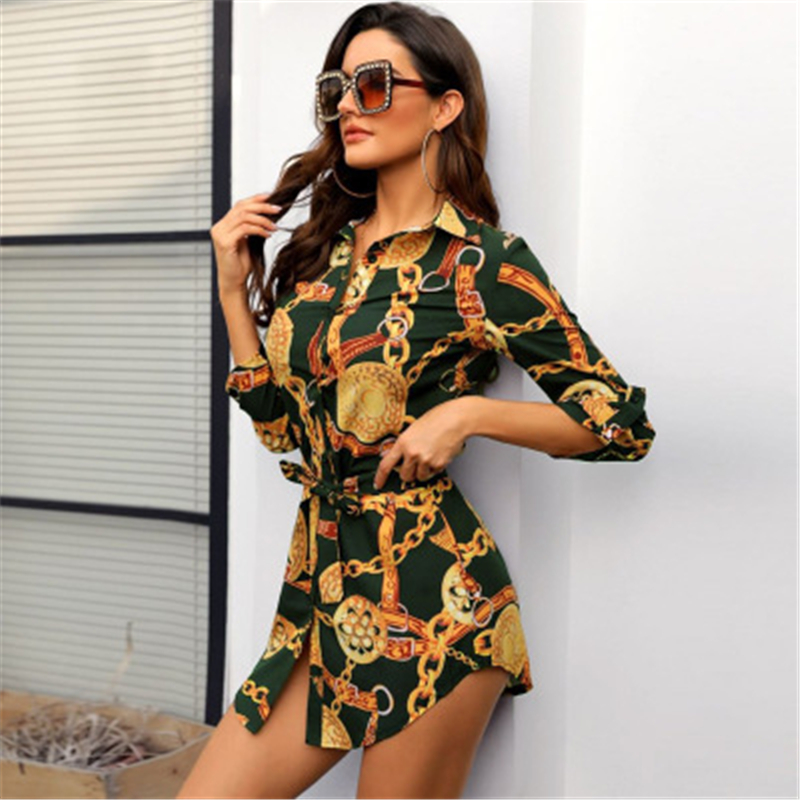 Women Gold Chain Printing Dresses Fashion Trend Half Sleeve Single Breasted Shirts Short Skirts Designer Female Cardigan Casual Tshirt
Women Gold Chain Printing Dresses Fashion Trend Half Sleeve Single Breasted Shirts Short Skirts Designer Female Cardigan Casual Tshirt