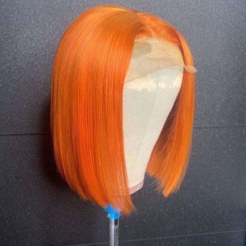 Synthetic Wigs Middle Part Ginger Orange Silky Straight Preplucked Short Bob Lace Front For Black Women Closure Baby Hair