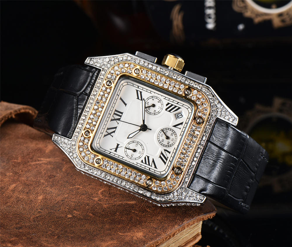 2021 Fashion Men Women Diamond Iced Out Watch Classic Design All Dial Work Chronograph Quartz Movement Stop Watches Leather Strap Male Casua, Slivery;brown
2021 Fashion Men Women Diamond Iced Out Watch Classic Design All Dial Work Chronograph Quartz Movement Stop Watches Leather Strap Male Casua, Slivery;brown