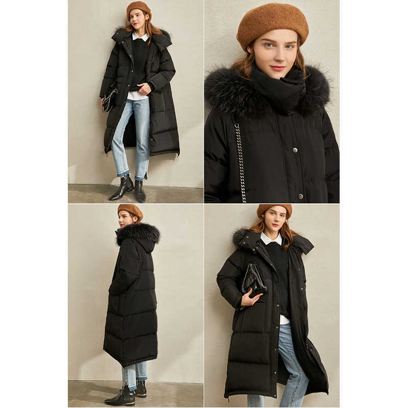 Minimalism Winter Fur Collar Down jacket Women Causal Thick Long Coat 11940550 210527
