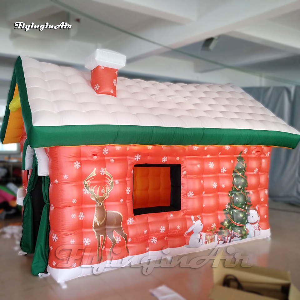 Outdoor Advertising Tent Red Inflatable Christmas Hut 4m Length Festive Air Blown Xmas Cottage For Winter Yard And New Year Decoration
