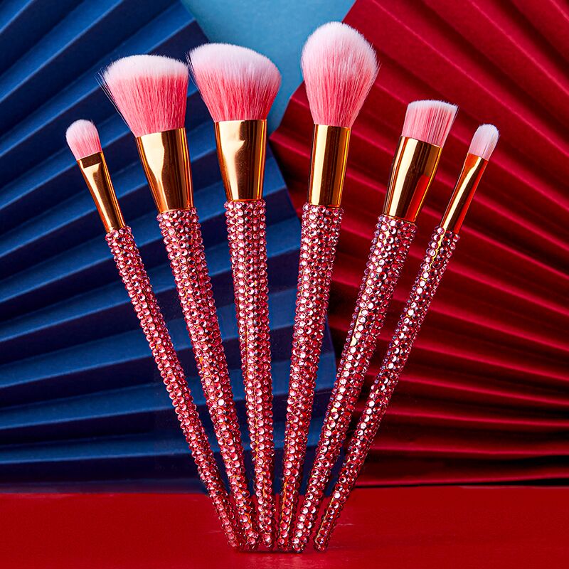 Bling 12Pcs Rhinestone Hair Diamond Glitter With Shiny Handle Makeup Brush Set For Women