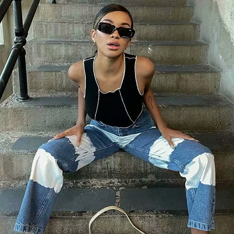 Y2K Girls Bright Line Bomb Tank Tops Summer Fashion Ladies Slim Top Sexy Women Vintage Black Chic Female 210430