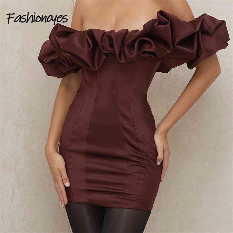 Fashioncyes Satin Elegant Sexy Party Summer Dress Women Off Shoulder Backless Mini Dresses Strapless Solid Bodycon Club Vestido 210331Z