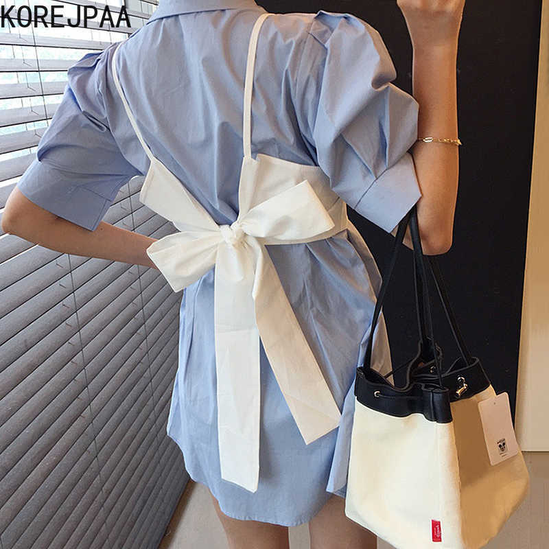 Korejpaa Women Dress Summer Korean Temperament Tie Bow Knot Wrapped Chest Small Sling Lapel Lantern Sleeve Shirt Vestidos 210526, Blue
Korejpaa Women Dress Summer Korean Temperament Tie Bow Knot Wrapped Chest Small Sling Lapel Lantern Sleeve Shirt Vestidos 210526, Blue