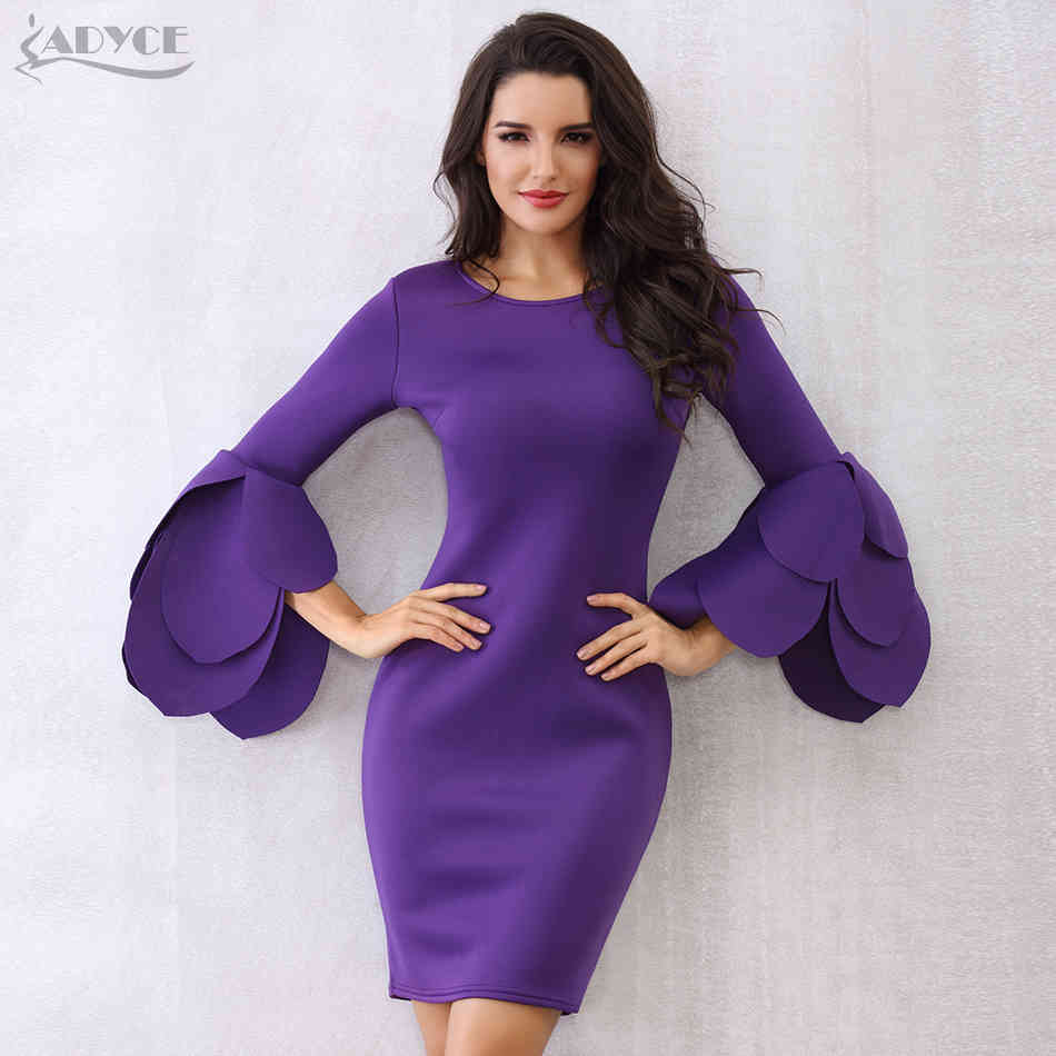 Autumn Women Violet Black Celebrity Evening Party Dress Long Petal Sleeve Mini Elegant Runway Club Vestidos 210423
