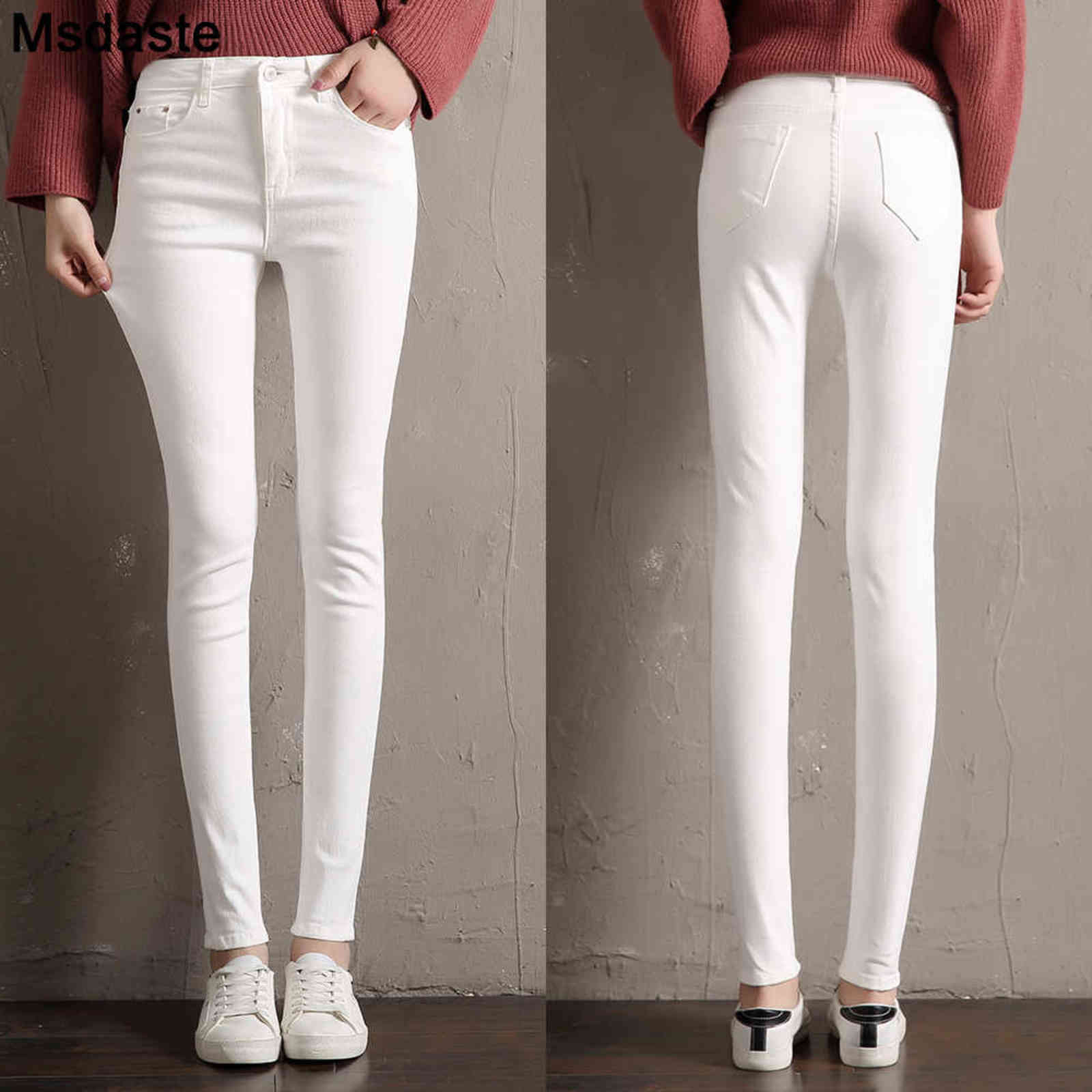 White Warm Jeans Women Winter Wear Black Grey Female Denim Trousers Young Ladies Slim Skinny Streetwear Jean Fleece Pencil Pants 211129