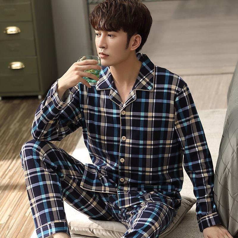 Men's Sleepwear Pajamas Set Large Size Plaid Male PJs Long Sleeves Loose Home Clothes For Man Soft Cotton Sleep Lounge Wear Suit, 203
Men's Sleepwear Pajamas Set Large Size Plaid Male PJs Long Sleeves Loose Home Clothes For Man Soft Cotton Sleep Lounge Wear Suit, 203