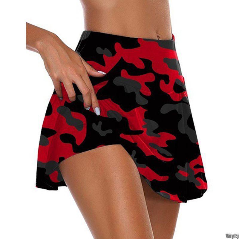 Ladies High Waist Fitted Sports Culottes Camouflage Pleated Golf Skirt With Shorts Women's