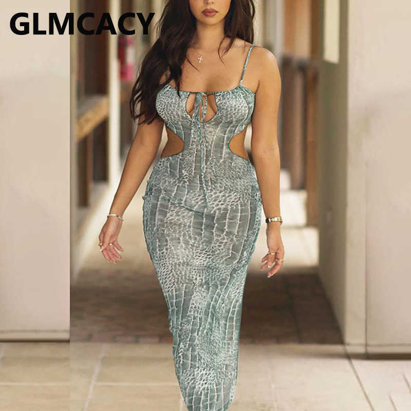 Spaghetti Strap Summer Mesh Slit Party Dress 210702