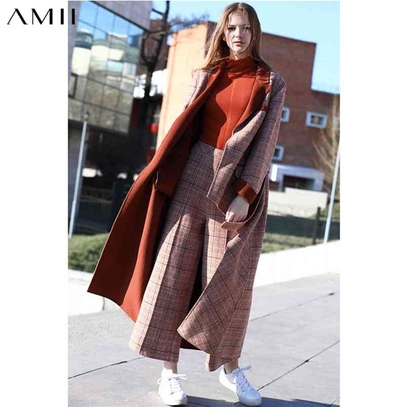 Winter Women Plaid Woolen Two Piece Set Elegant Loose Double-sided Coat and Long Pants 11880095 210527