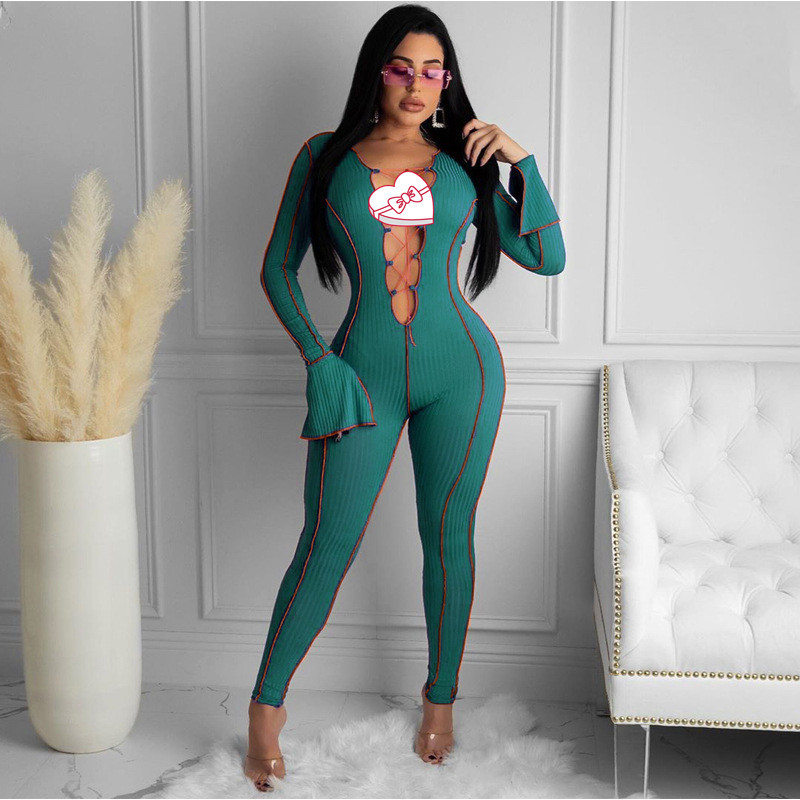 ribbed deep v neck lace up rompers womens jumpsuit patchwork long sleeve bodycon fashion one piece outfits autumn, Black;white
ribbed deep v neck lace up rompers womens jumpsuit patchwork long sleeve bodycon fashion one piece outfits autumn, Black;white