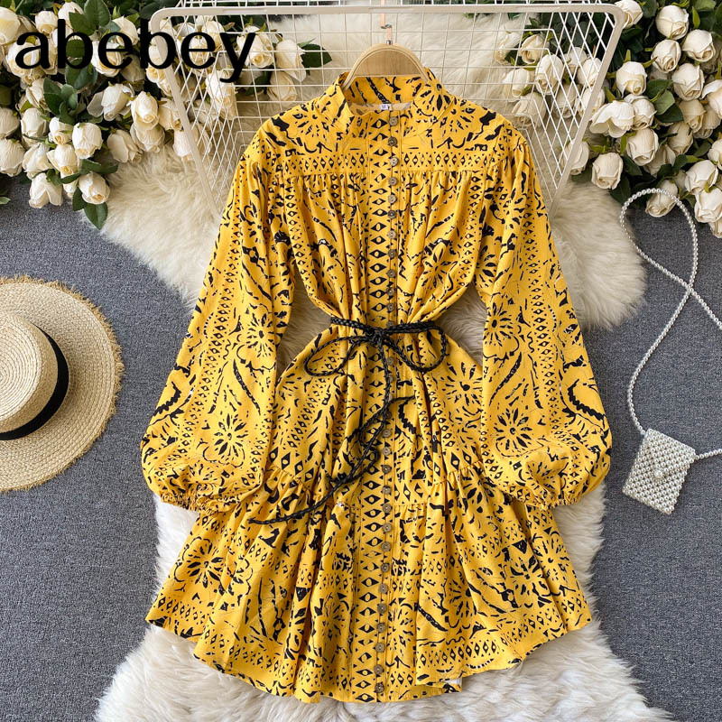 women vintage print short dress spring autumn button o neck a line dresses korean casual puff sleeve dstring dress, Black;gray
women vintage print short dress spring autumn button o neck a line dresses korean casual puff sleeve dstring dress, Black;gray