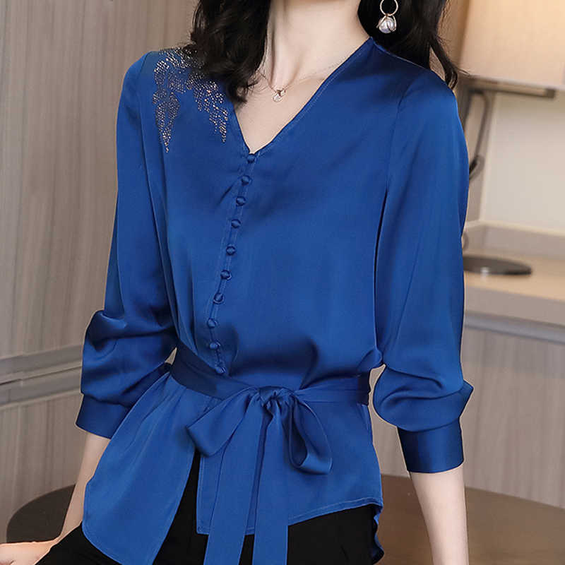 Autumn Long Sleeve Chiffon Blouse Shirt Blouse Women Blusas Mujer De Moda V-Neck Office Lady Blouse Tops Women Blusa D713 210602, Blue 
Autumn Long Sleeve Chiffon Blouse Shirt Blouse Women Blusas Mujer De Moda V-Neck Office Lady Blouse Tops Women Blusa D713 210602, Blue