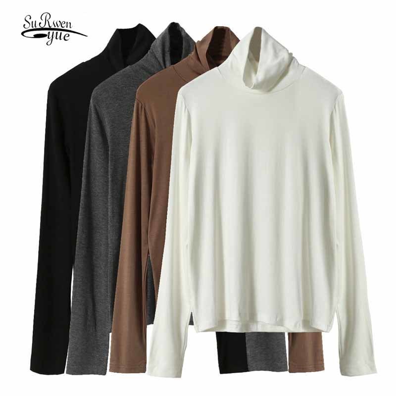 All-match Solid Color Casual Turtleneck Thick Long Sleeve Bottoming Shirt Women Inner Slim White Blouse Blusas 12143 210508