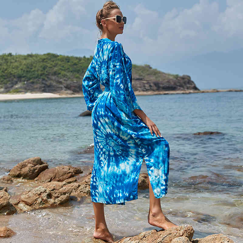 Print Cotton Beach Dress Sarongs Cover-up Swimwear Pareo Tunic Bathing suit Saida de Praia Bikini cover up Q1169 210420