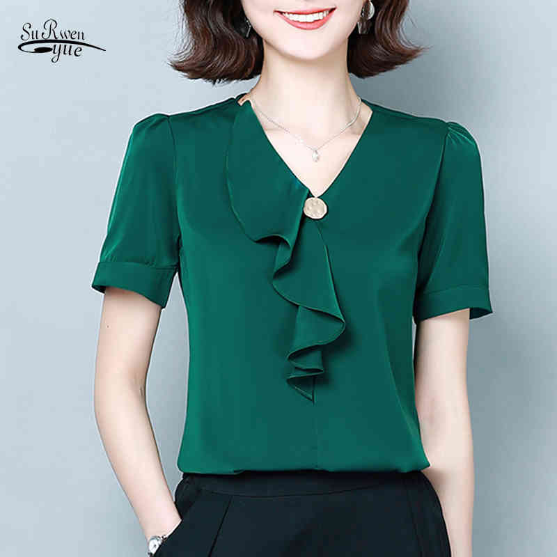 Ladies Tops Blouse Women Chiffon Clothes Solid V-neck Short Sleeves Shirt Butterfly Womens and Blouses Blusa 9048 50 210521, White 
Ladies Tops Blouse Women Chiffon Clothes Solid V-neck Short Sleeves Shirt Butterfly Womens and Blouses Blusa 9048 50 210521, White