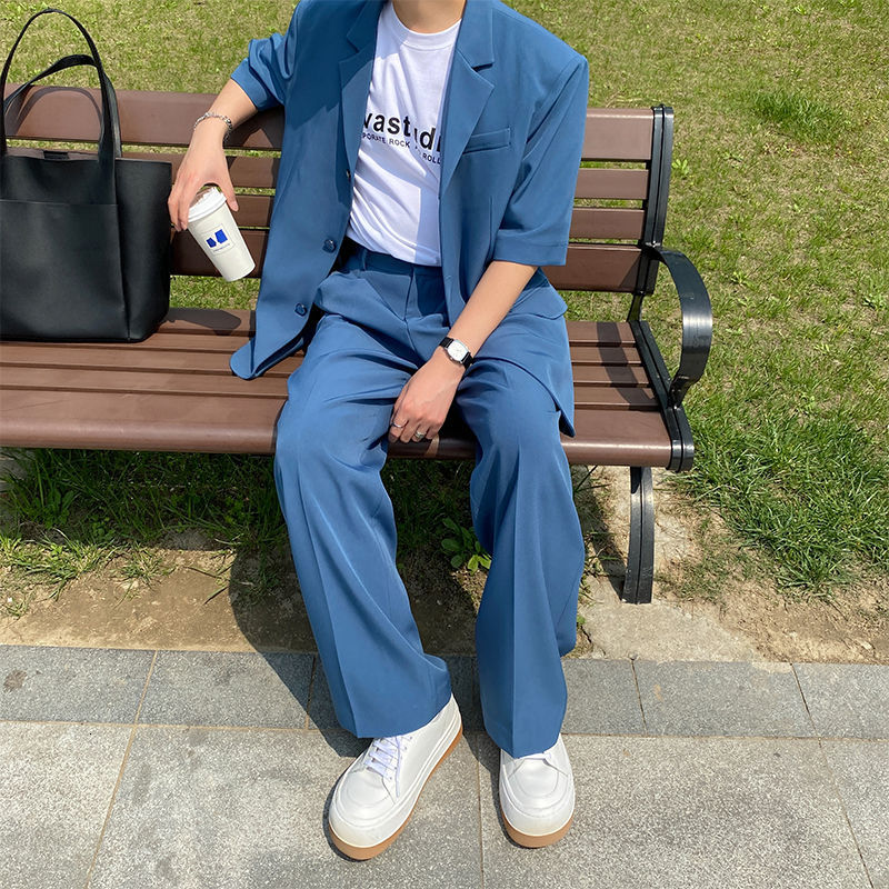 IEFB Korean Trendy Loose Fashion Men's Straight Suit Pants Green Vintage Business Trousers Wide Leg Pants 9Y1238 210524