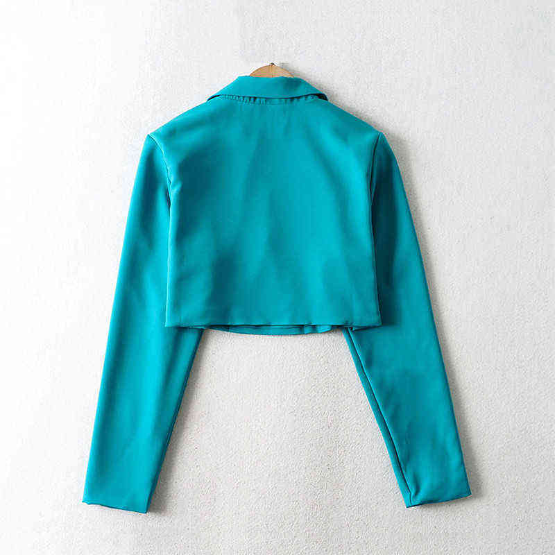 Women jacket double breasted blazer casual cropped women solid long sleeve coat with pocket black loose 211122
