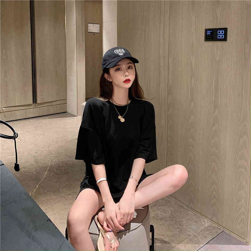 Back-open Chain Women T Shirt Tops Summer Short Sleeve O-neck Loose Solid Tees Sexy High Street Female T-shirts Femme 210514