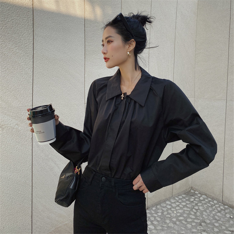 French Retro Loose OL Shirt High Quality Plus Women Blouses Korean Office Lady Elegance Long Sleeve Solid Tops 210421