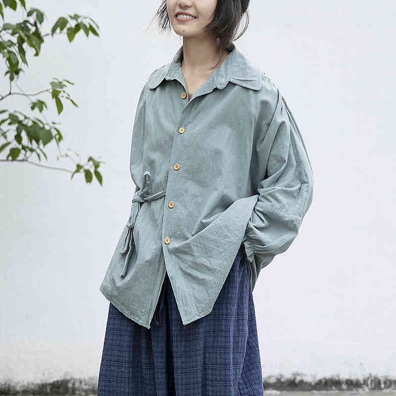 Johnature Women Vintage Patchwork Shirts Cotton Linen Tops Turn-down Collar Solid Color Spring Blouses Belt Button Tops 210521, Haze blue
Johnature Women Vintage Patchwork Shirts Cotton Linen Tops Turn-down Collar Solid Color Spring Blouses Belt Button Tops 210521, Haze blue