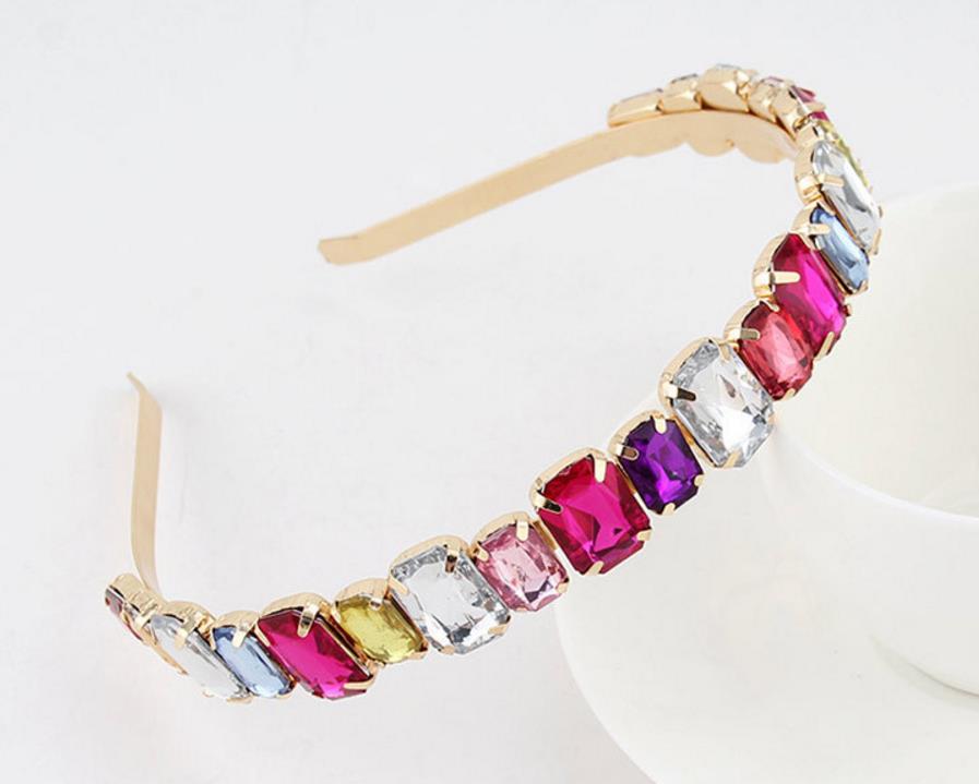 Silver Gold Metal Rhinestones Headband Pearls Colorful Crystal Hoop Beaded Headpiece Hair Accessories