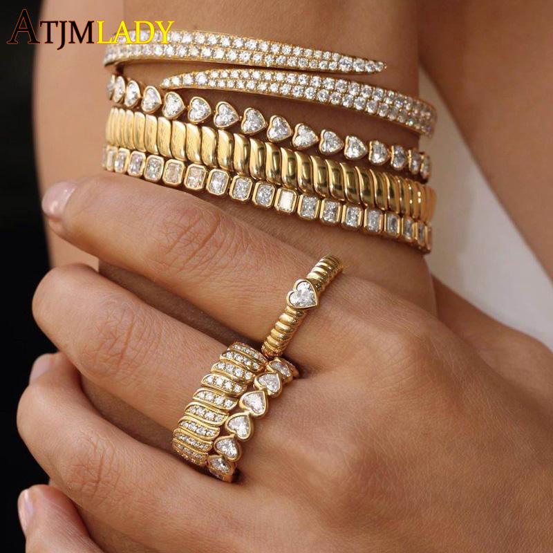 Wedding Rings Gold Color High Quality Bling Cubic Zirconia CZ Ring Iced Out Snake Chain Band Unique Full Finger Women Jewelry, Slivery;golden
Wedding Rings Gold Color High Quality Bling Cubic Zirconia CZ Ring Iced Out Snake Chain Band Unique Full Finger Women Jewelry, Slivery;golden