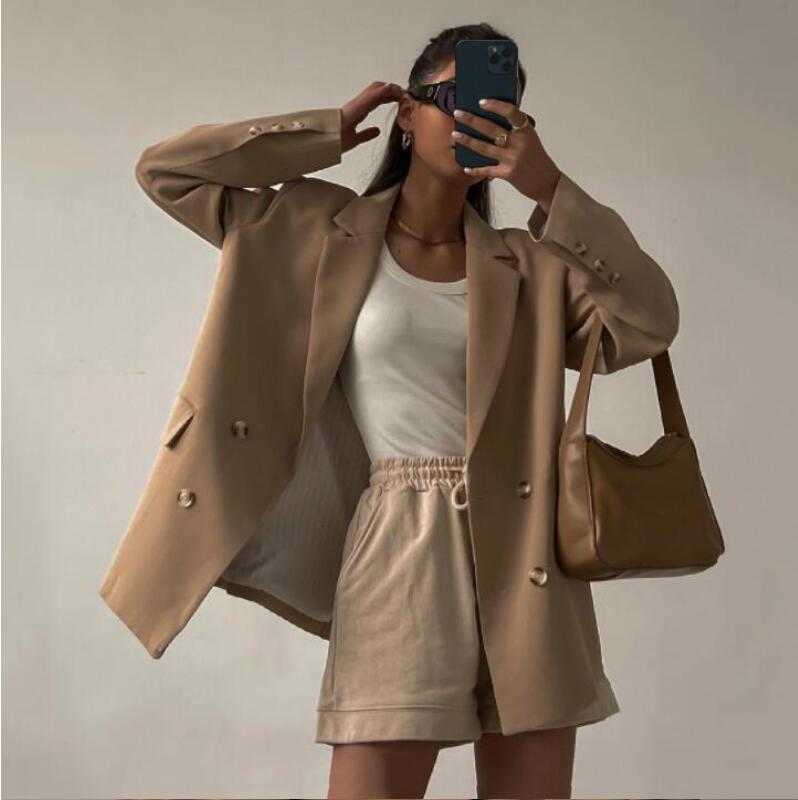 Msfancy Pink Blazer Women Long Sleeve Double Breasted Elegant Tailleur Femme Vintage Suit 210930