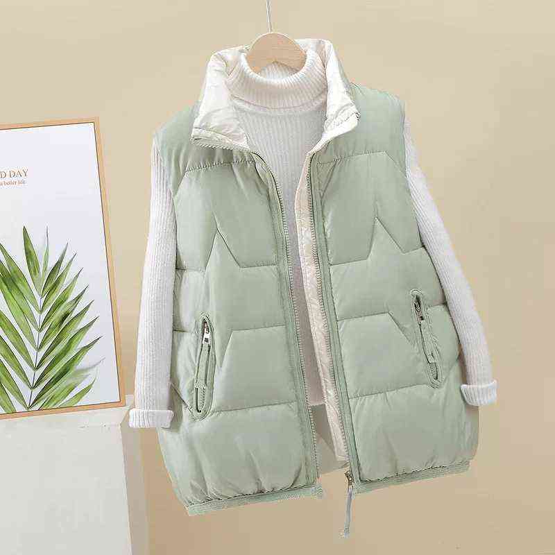 Autumn Winter Vest Solid Colors Casual Waistcoat Stand Collar Ligh Ultra Windproof Outwear Women Puffer Jacket Plus Size 211120