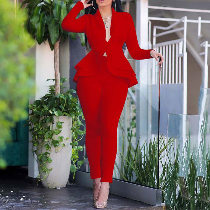 Autumn Blazer Set Women Ladies Blazer Ruffle Women Suits Elegant Women's Suit jacket coat Sets Winter Office Lady Pant Suits For