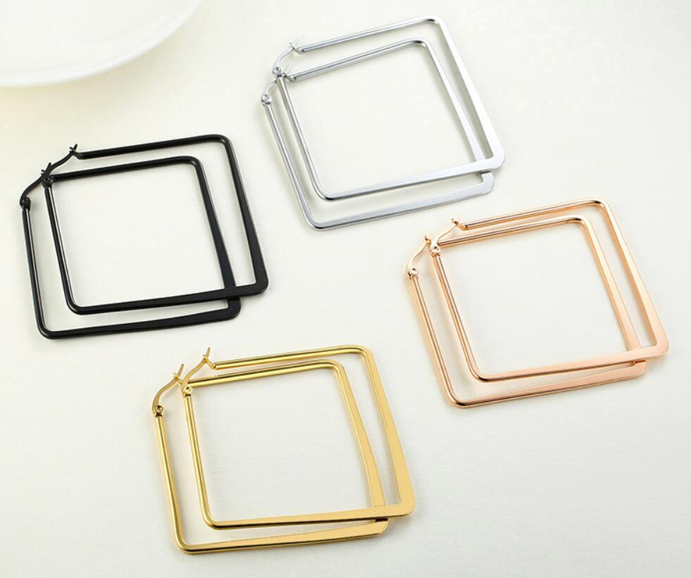 5Pair Lot In Bulk Stainless Steel Huggie Gold Silver Black Color Large Plain Square Hinged Hoop Earrings for Women Girls Gifts