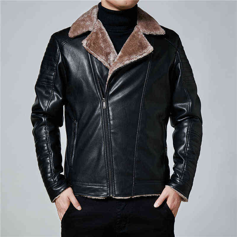 Winter Mens Leather Jacket Men Winter Autumn Fashion Motorcycle PU Leather Jackets Male Punk Cool Zipper Pockets Leather Coats 211119
