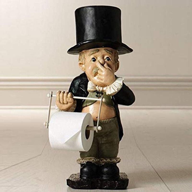 Garden Decorations Resin Butler Shape Tissue Stand Rack Sculpture Funny Creative Spoof Paper Holder Statue Cute Decorative For Toilet Decor
