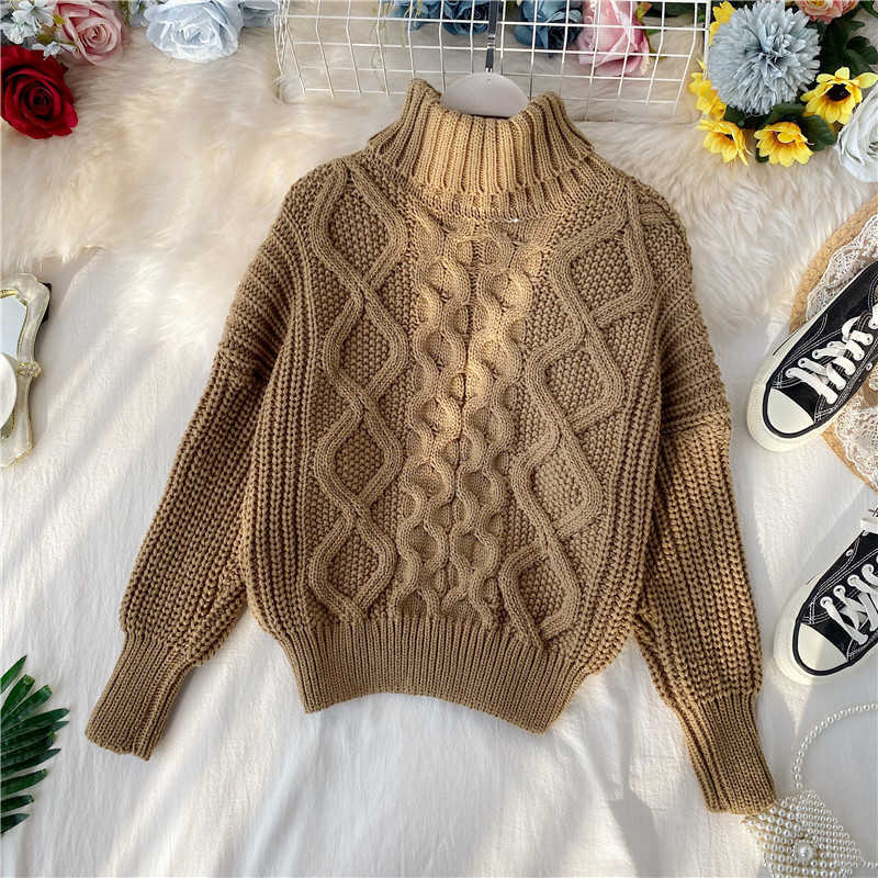 Qooth Autumn Winter Women Cashmere Sweaters Casual Turtleneck Pullovers Full Sleeve Thick Knit sweater Plain Jumper Qt029 210609