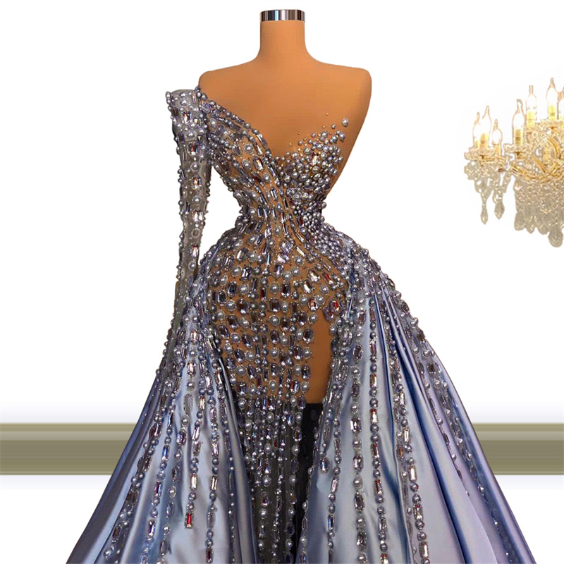 Elegant Purple Mermaid Prom Dresses One Shoulder Beading Evening Dress Custom Made Side Split Sweep Train Gorgeous Celebrity Party Gown