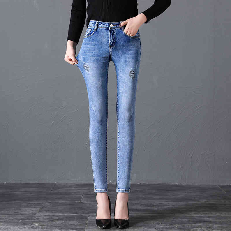 High Waist Jeans For Women Trousers Slim Stretch Denim Jean Skinny Push Up Woman Daily Long Pants 210515