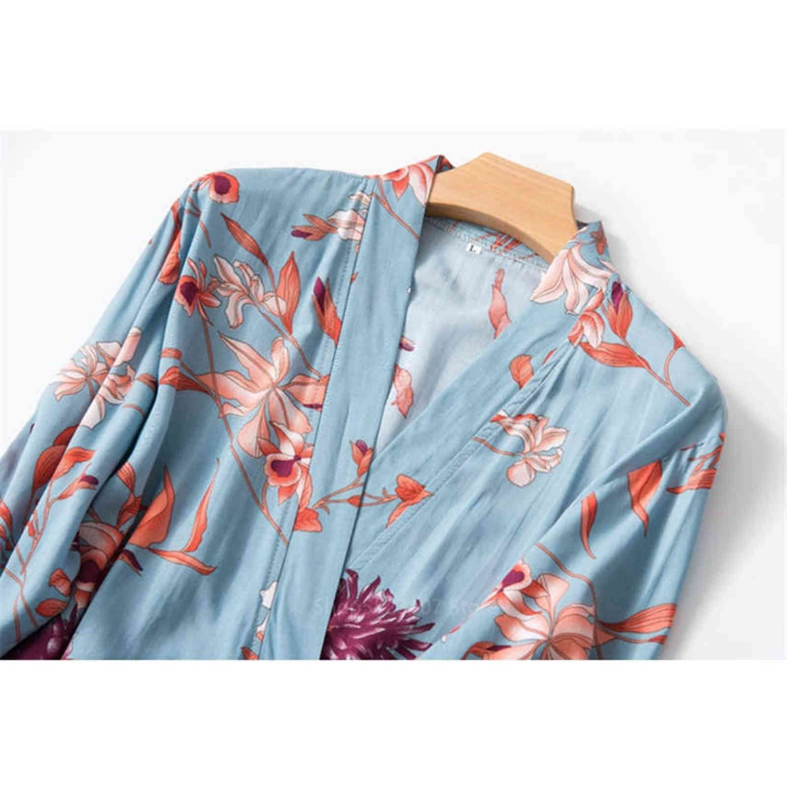 Satin Pajamas for Women 3Pcs Pjs Home Wear Clothes Print Floral Cotton Ladies Sexy Loose Sleep Nightwear Sets 211112
