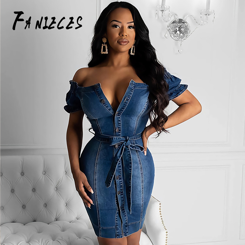 Denim Bandage Dress For Women Fashion V Neck Sexy Blue Jean Button short Sleeve Vestidos Plus Size -2XL dro 210520
Denim Bandage Dress For Women Fashion V Neck Sexy Blue Jean Button short Sleeve Vestidos Plus Size -2XL dro 210520