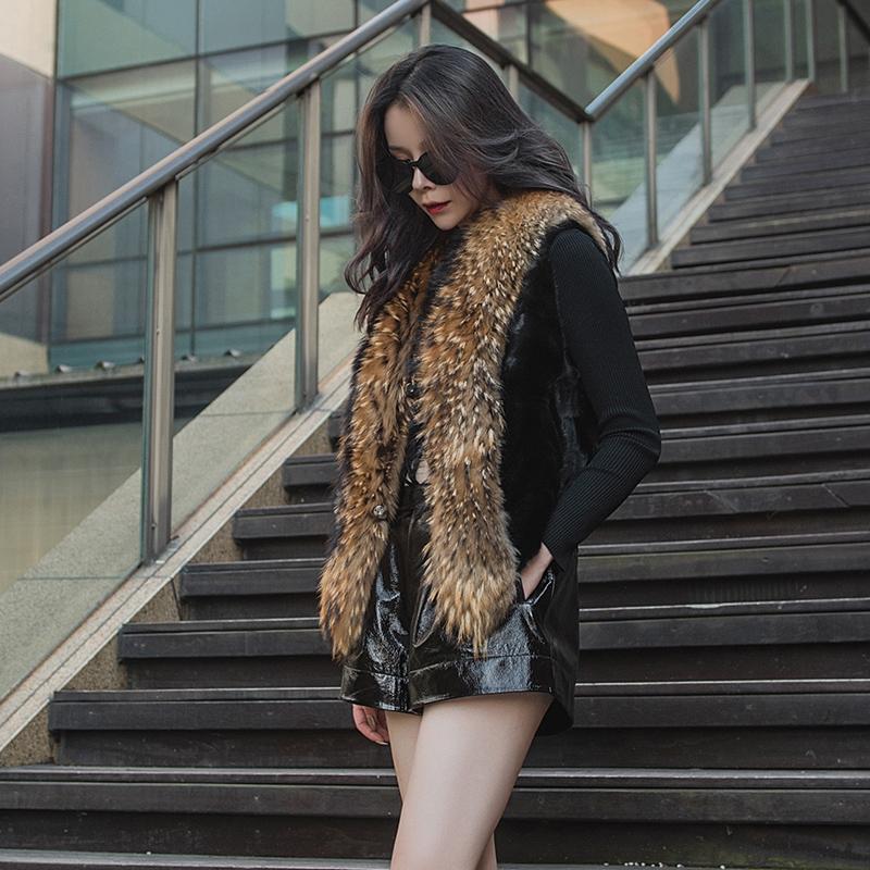 Women's Fur & Faux Mink Vest 2021, Vest, Winter Jacket, Collar, Sleeveless Herning