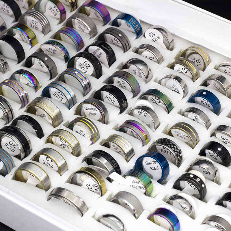 Lots Bulk Whole 50pcs Women Rings Set Stainless Steel Gold Sier Couple Black Ring Men Jewelry Gift Wedding Band Party Dropship