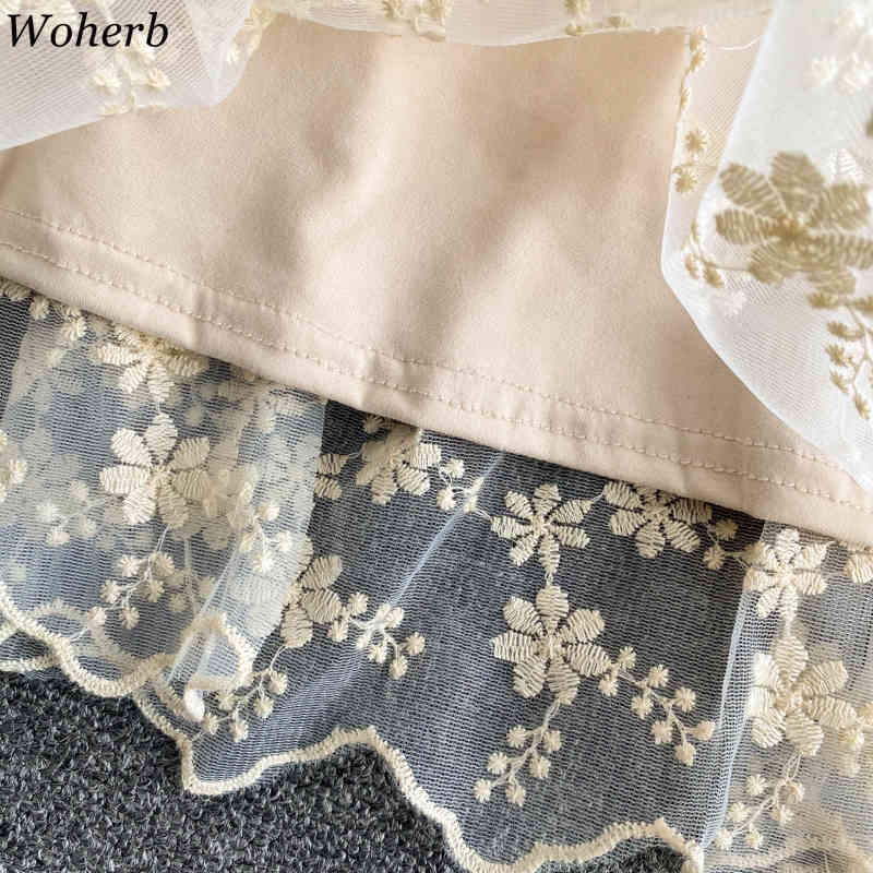Blusas Mujer De Moda Summer Korean Blouses Elegant Puff Sleeve Crochet Hollow Lace Shirt Slim Two Piece Sets Women 210519