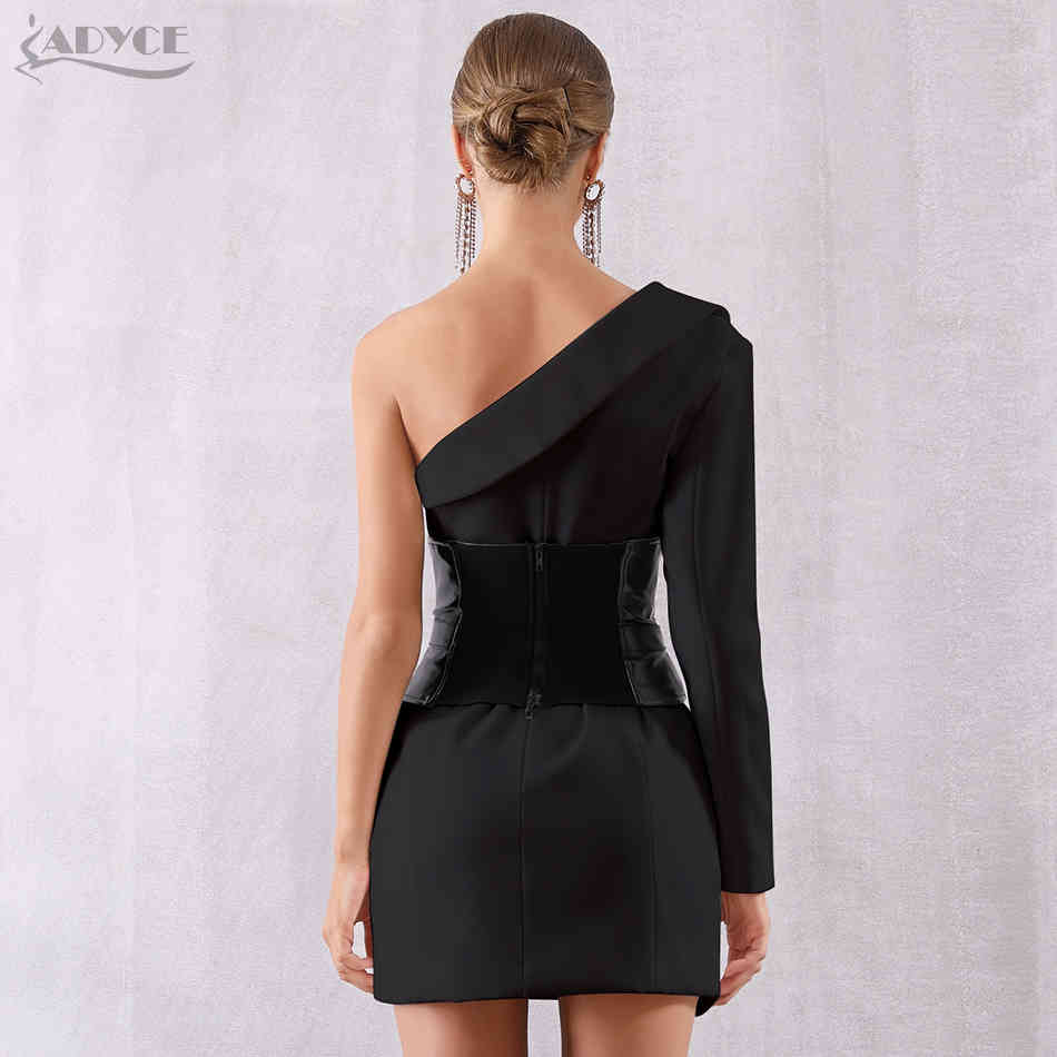 Autumn Women One Shoulder Bandage Dress Sexy V Neck Sash Bodycon Club Vestido Celebrity Evening Party 210423