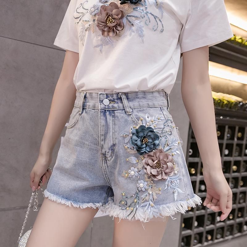 Women' Denim Shorts Classic Vintage High Waist Embroidery Applique Flowers Slim Blue Caual Summer Ladies Jeans For Women, As the picture
Women' Denim Shorts Classic Vintage High Waist Embroidery Applique Flowers Slim Blue Caual Summer Ladies Jeans For Women, As the picture