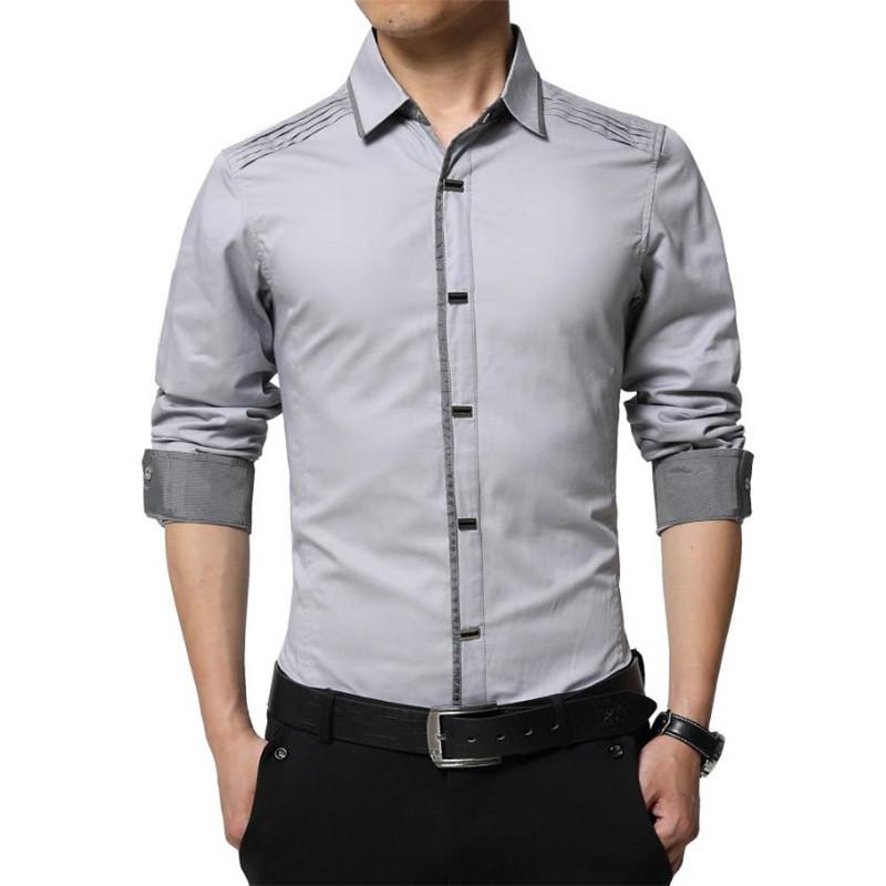 Spring Autumn Cotton Dress Shirts High Quality Mens Casual Men Slim Fit Social Plus Size Men's