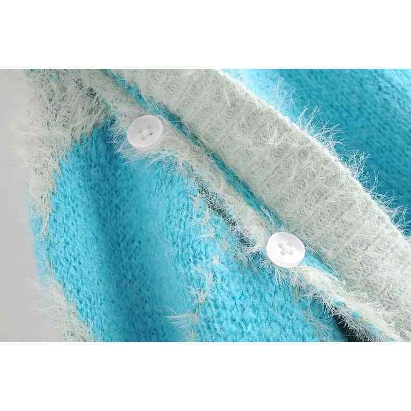 Foridol vintage fluffy argyle pullovers women two way wear blue knitted sweater vest fuzzy casual v neck sweater jumpers winter 210415