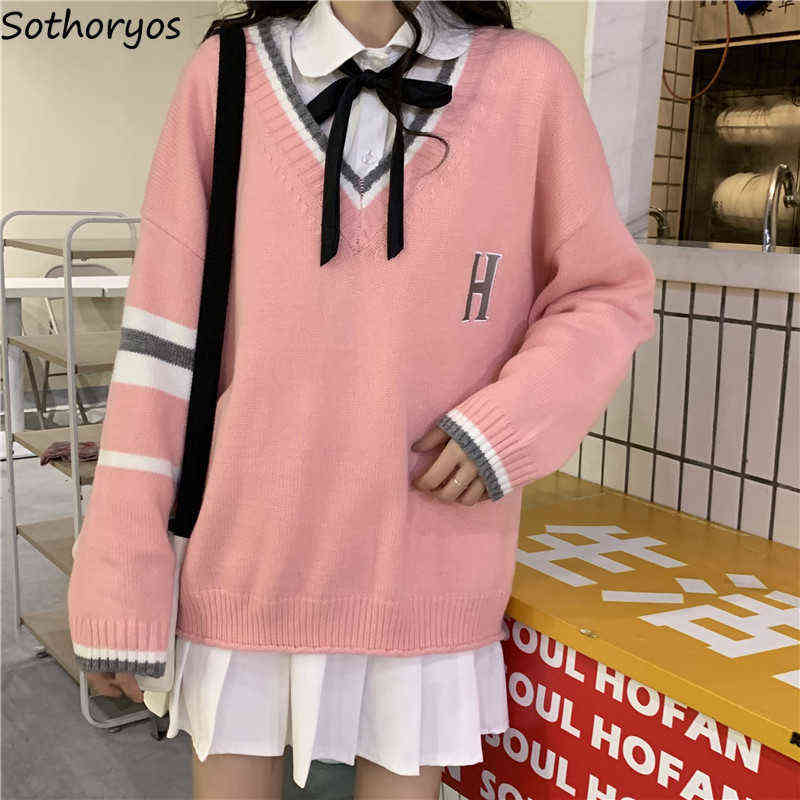 Women Pullovers V-neck Long Sleeve Loose Preppy Students All-match Fashion Sweater Knitwear Korean Style Sweet Daily Chic Jumper Y1110, White shirts
Women Pullovers V-neck Long Sleeve Loose Preppy Students All-match Fashion Sweater Knitwear Korean Style Sweet Daily Chic Jumper Y1110, White shirts