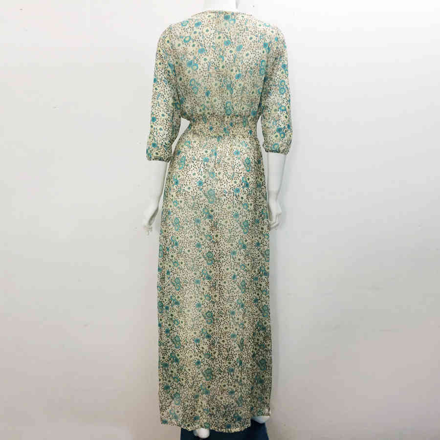 TEELYNN boho long dress Vintage floral print Chiffon three quarter sleeve v-neck summer Gypsy Hippie women dresses vestidos 210409