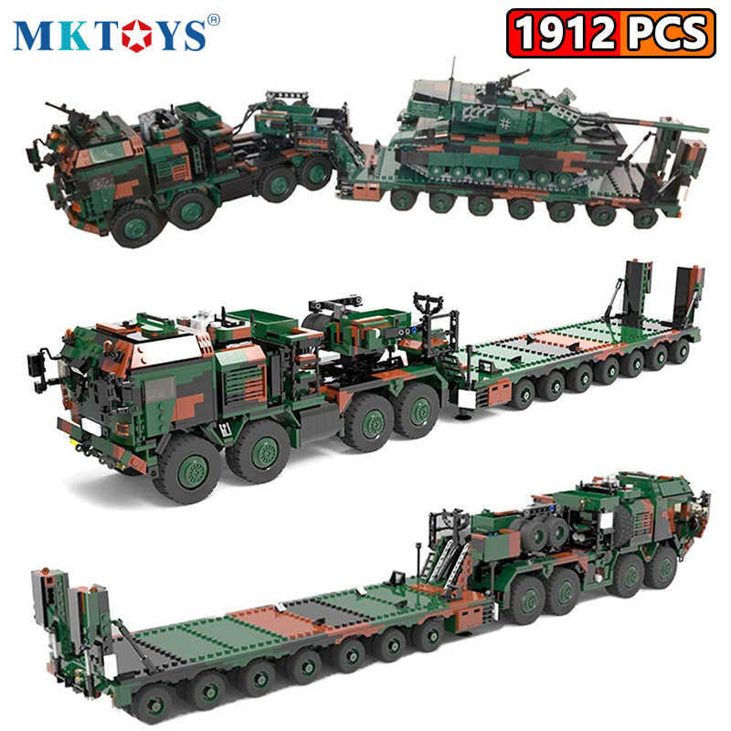 MKTOYS WW2 Military German Army Building Bricks Battle Tank Transport Truck Vehicle Blocks HX-81 World War SLT Mammut Gifts Y0808