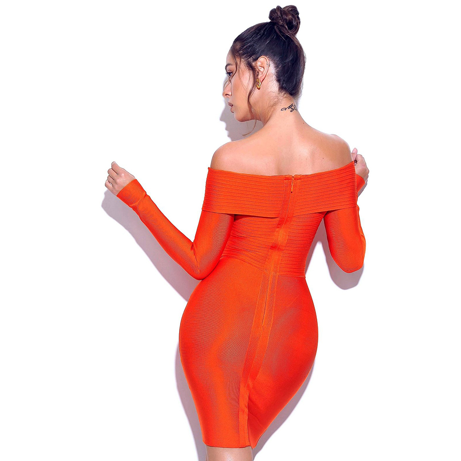 Winter Women Off Shouler Red Bodycon Bandage Dress Sexy Long Sleeve Mini Sheath Club Celebrity Runway Party 210423